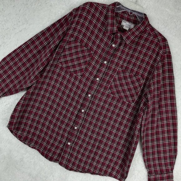 Haband Casual‎ Joe Mens Shirt Button Down Pearl Snaps Plaid Red Pockets XL - Picture 12 of 13